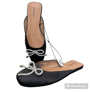 NWT Torrid Square Toe Mule | Satin With Sparkly Bow Shoe